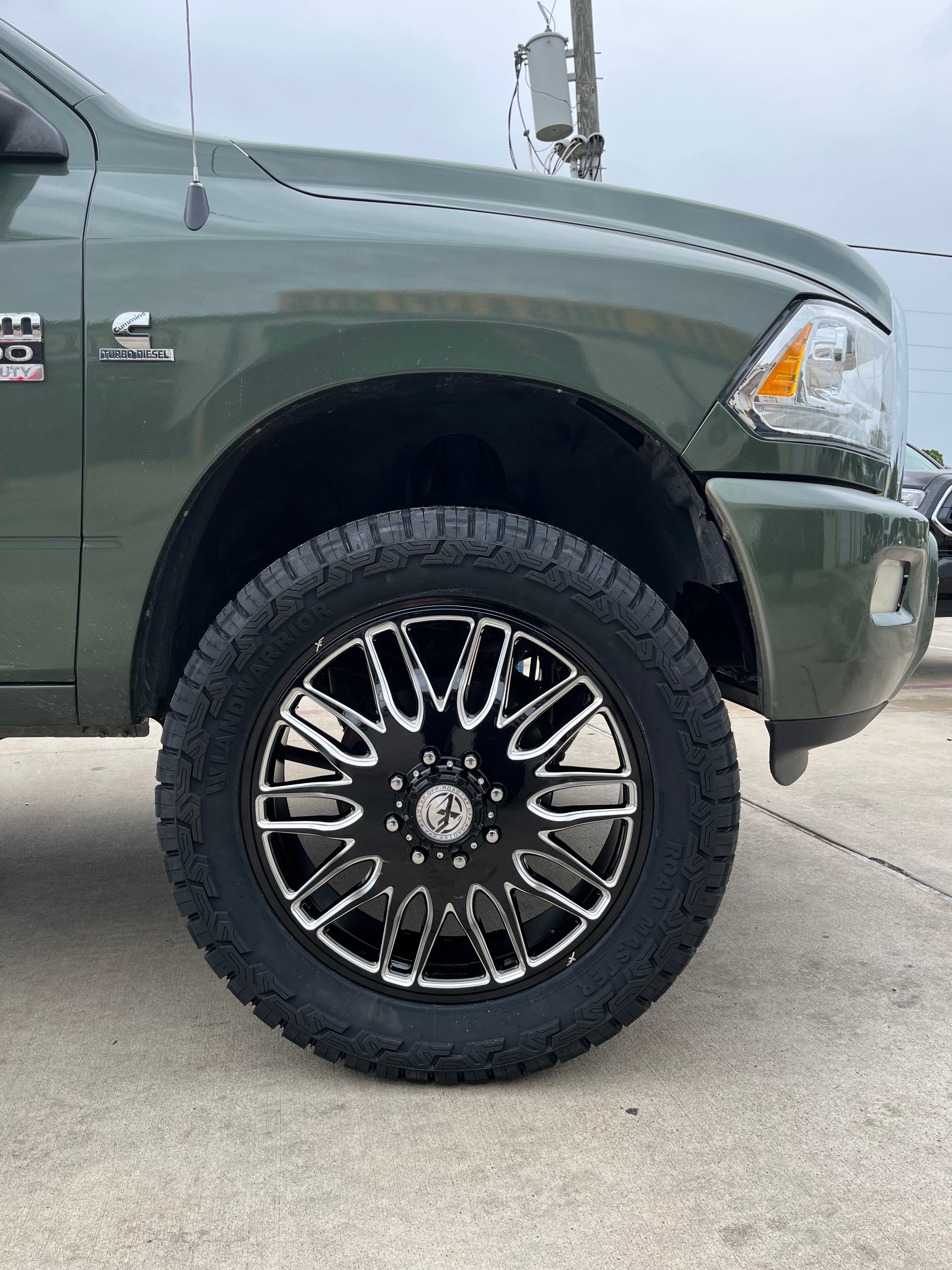 2010 - 2018 RAM 3500 DUALLY WITH 24X8.25 XF OFF-ROAD WHEELS, 37X13.50R24 RT TIRES AND 3" LEVELING KIT - GALLERY