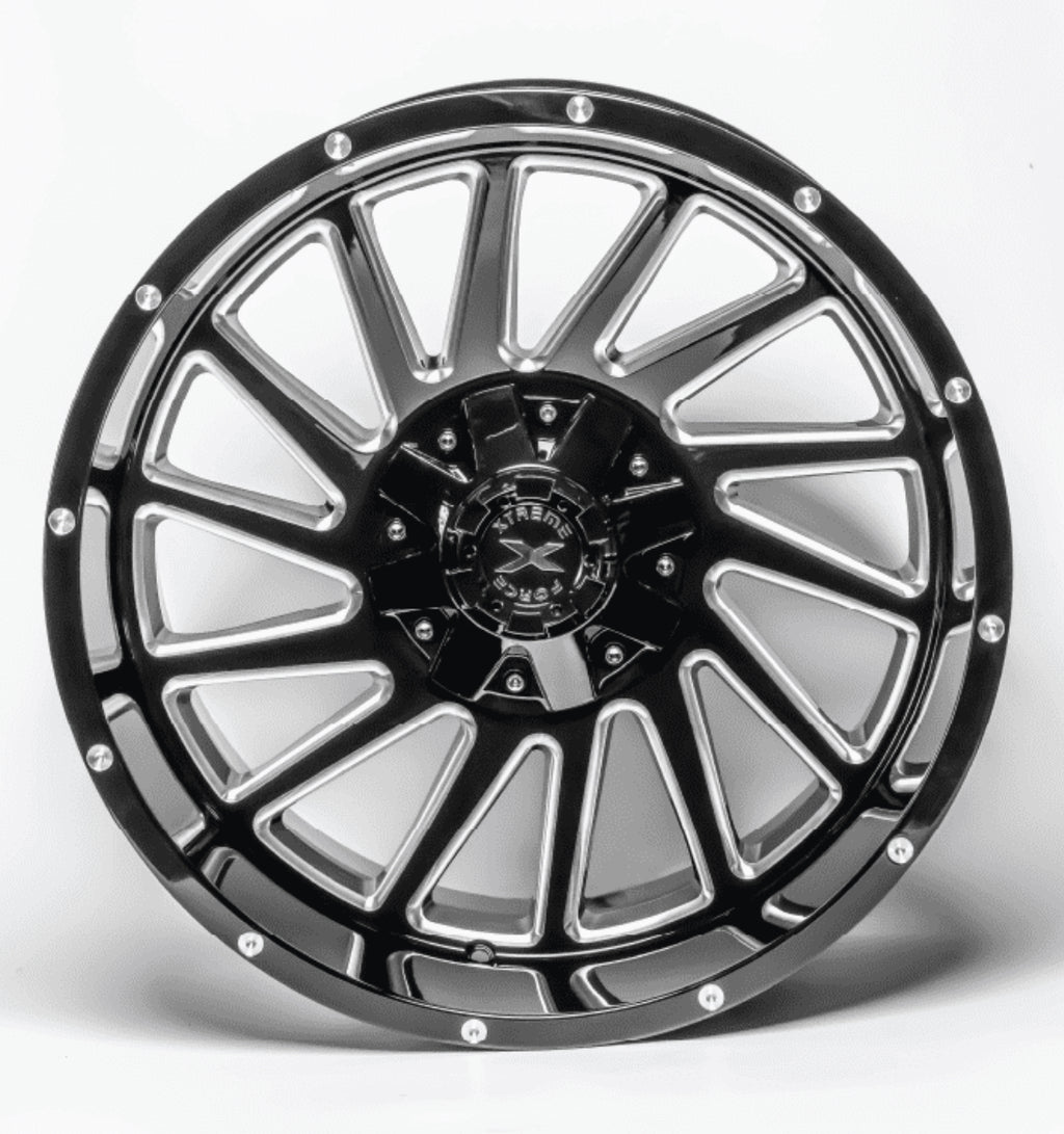 20X10 XTREME FORCE TWIST WHEELS 6X5.5(139.7) & 6X135 -25 OFFSET - GLOSS BLACK & MILLED