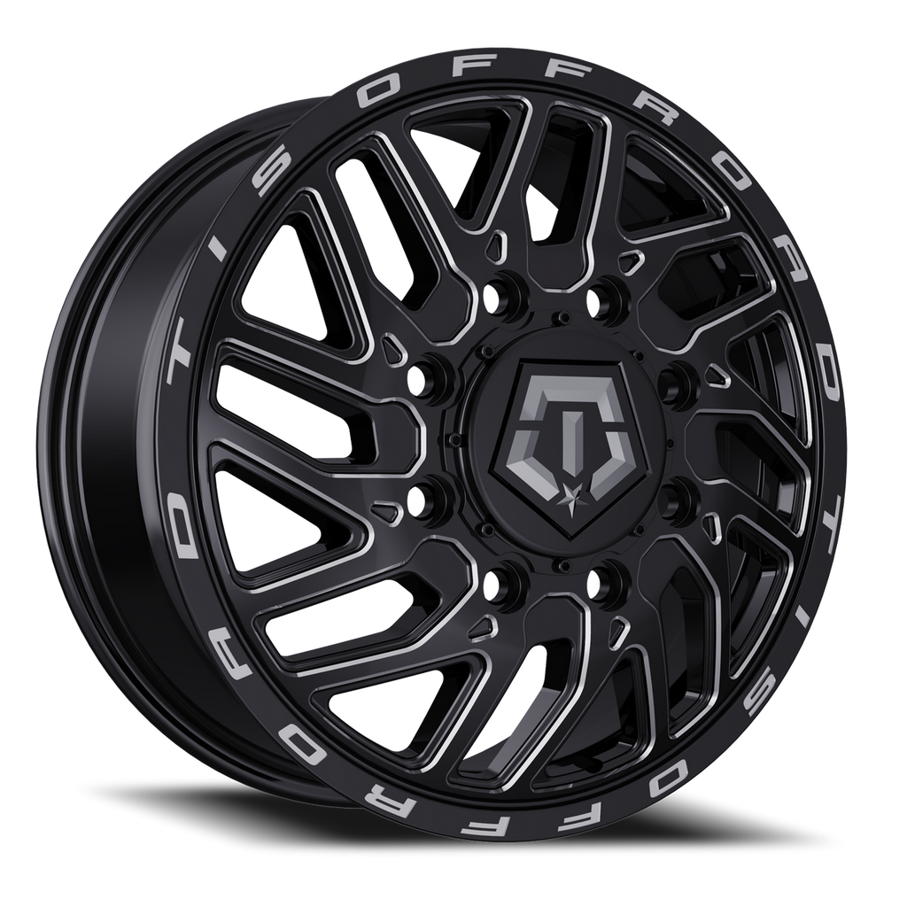 17X6.5 TIS 544BM Front Dually Wheels with +129mm Offset and 8X6.5 Bolt Pattern - Gloss Black & Milled