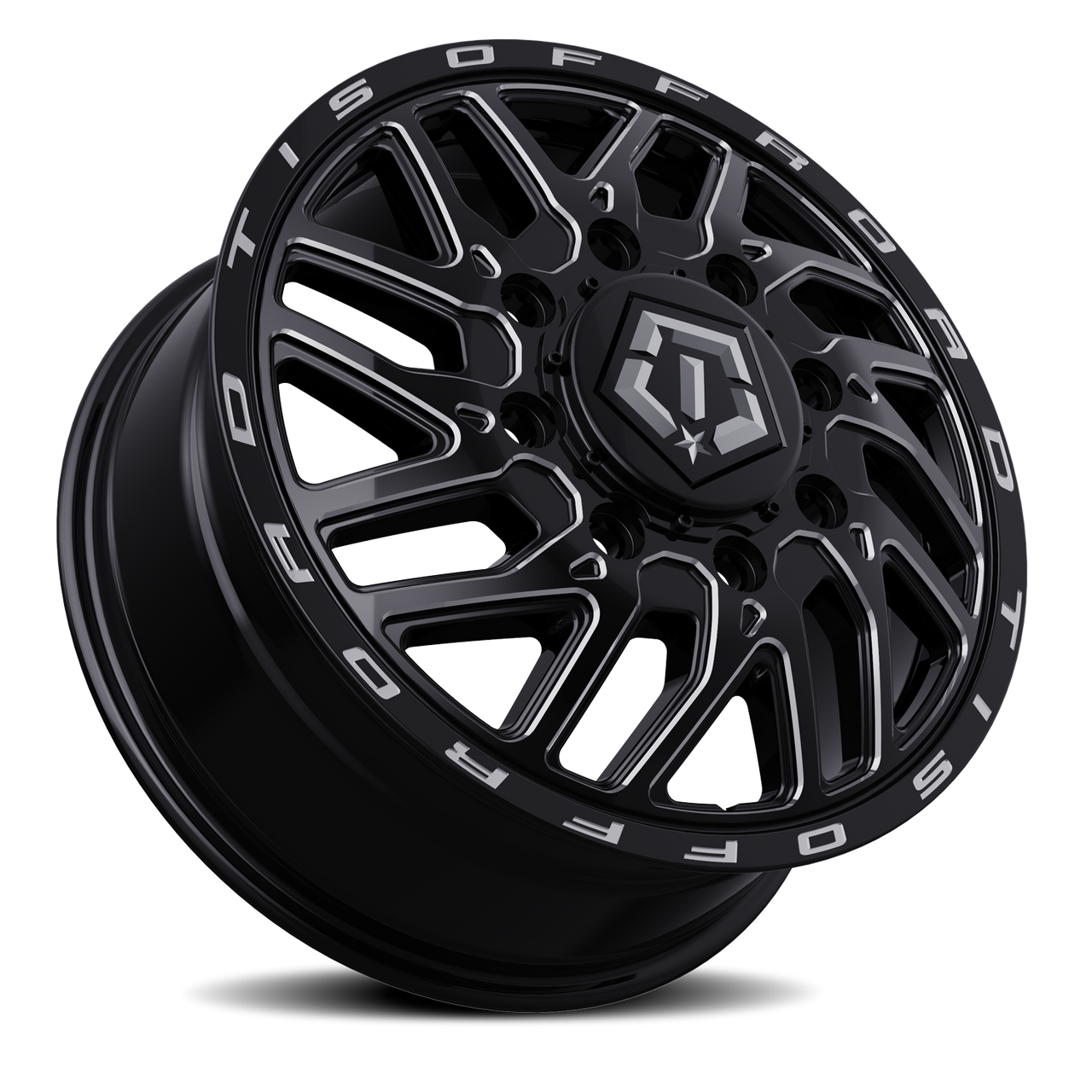17X6.5 TIS 544BM Front Dually Wheels with +129mm Offset and 8X6.5 Bolt Pattern - Gloss Black & Milled