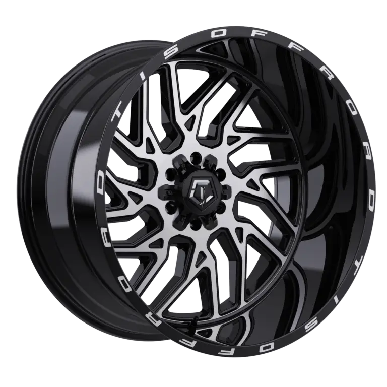 20X12 TIS 544MB OFF-ROAD WHEELS WITH 8X6.50 BOLT PATTERN AND -44 OFFSET - GLOSS BLACK & MACHINED FACE