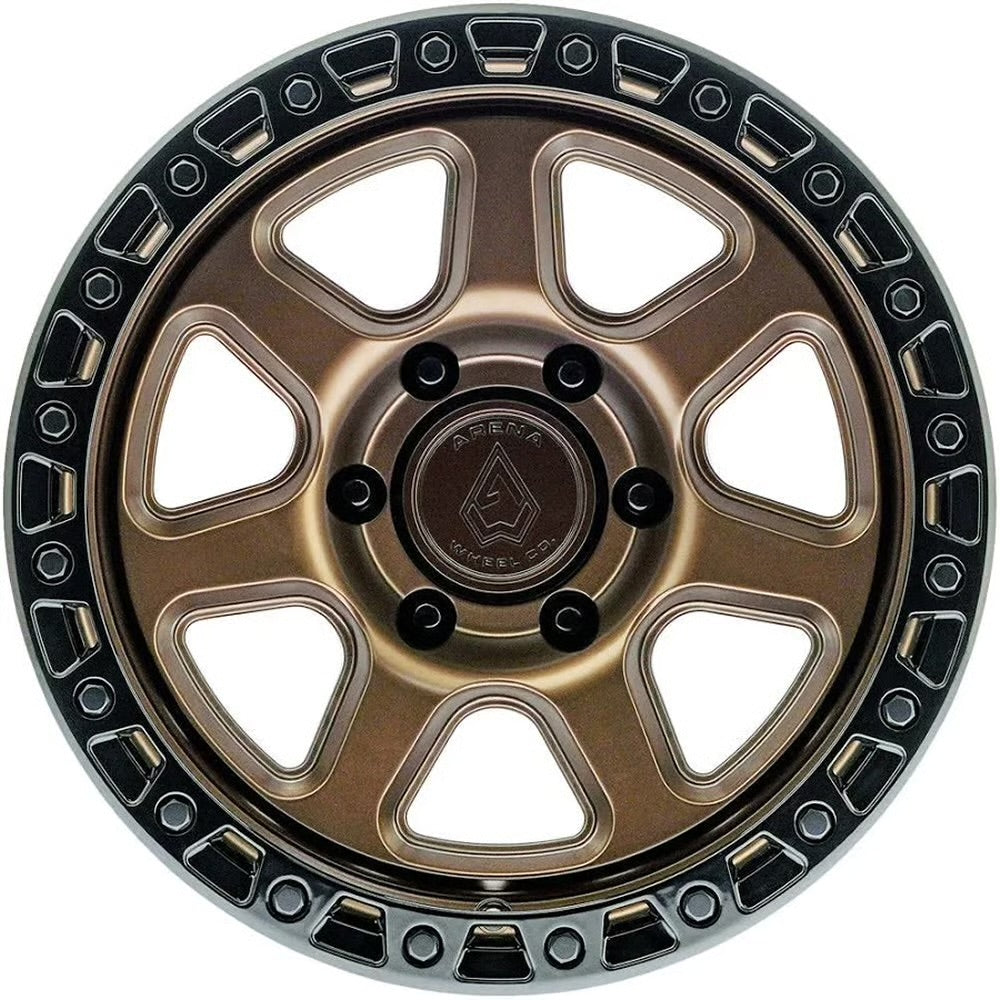 17X9 ARENA OFF-ROAD A123 THROTTLE WHEEL - 5X127 BOLT PATTERN AND +00mm OFFSET - SMOKED BRONZE CENTER GLOSSY BLACK LIP