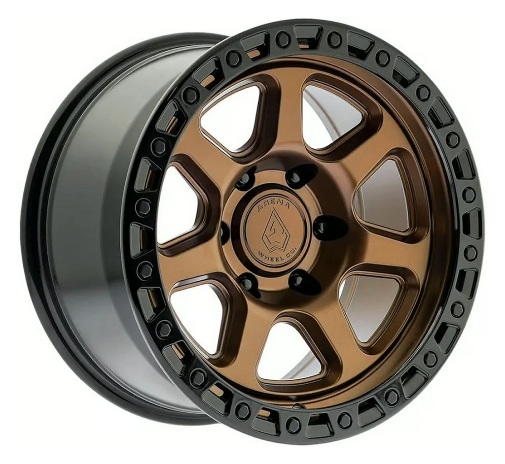 17X9 ARENA OFF-ROAD A123 THROTTLE WHEEL - 5X127 BOLT PATTERN AND +00mm OFFSET - SMOKED BRONZE CENTER GLOSSY BLACK LIP