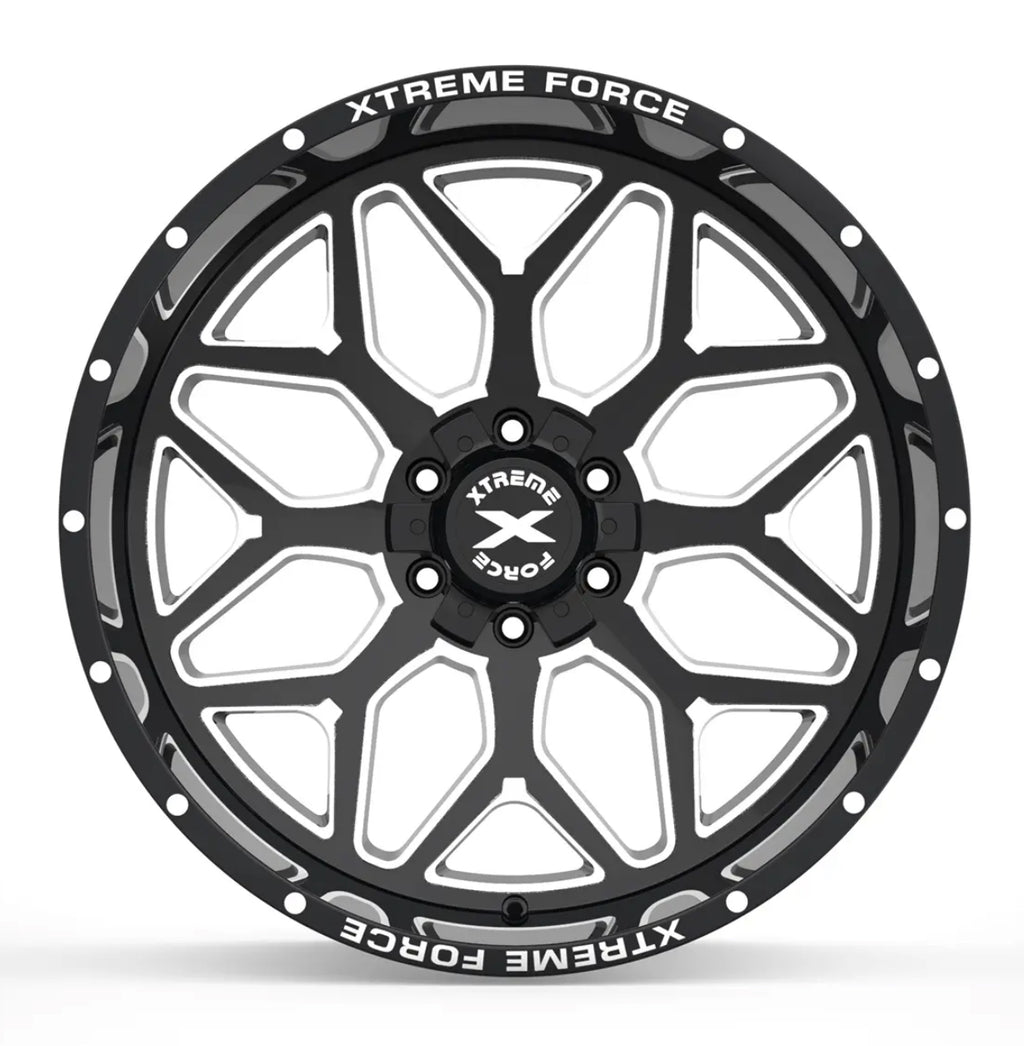 20X10 XTREME FORCE XF-12 WHEELS 6X5.5(139.7) & 6X135 -25 OFFSET - GLOSS BLACK & MILLED