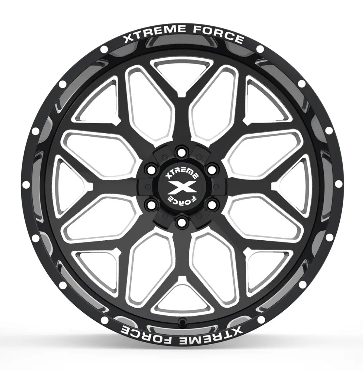 20X10 XTREME FORCE XF-12 WHEELS 6X5.5(139.7) & 6X135 -25 OFFSET - GLOSS BLACK & MILLED