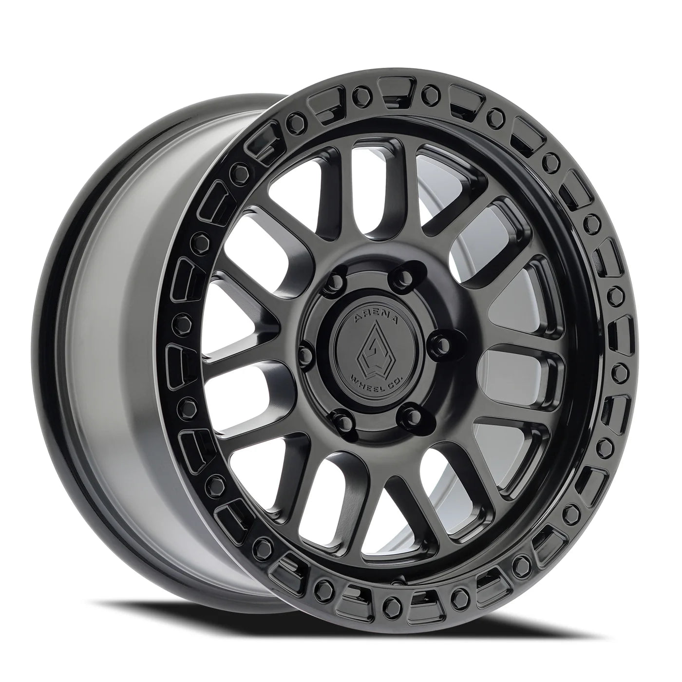17X9 ARENA OFF-ROAD A119 BOOST WHEEL -  5X127 BOLT PATTERN AND -12mm OFFSET - SATIN BLACK CENTER GLOSSY BLACK LIP