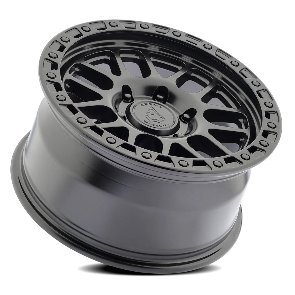 17X9 ARENA OFF-ROAD A119 BOOST WHEEL -  5X127 BOLT PATTERN AND -12mm OFFSET - SATIN BLACK CENTER GLOSSY BLACK LIP