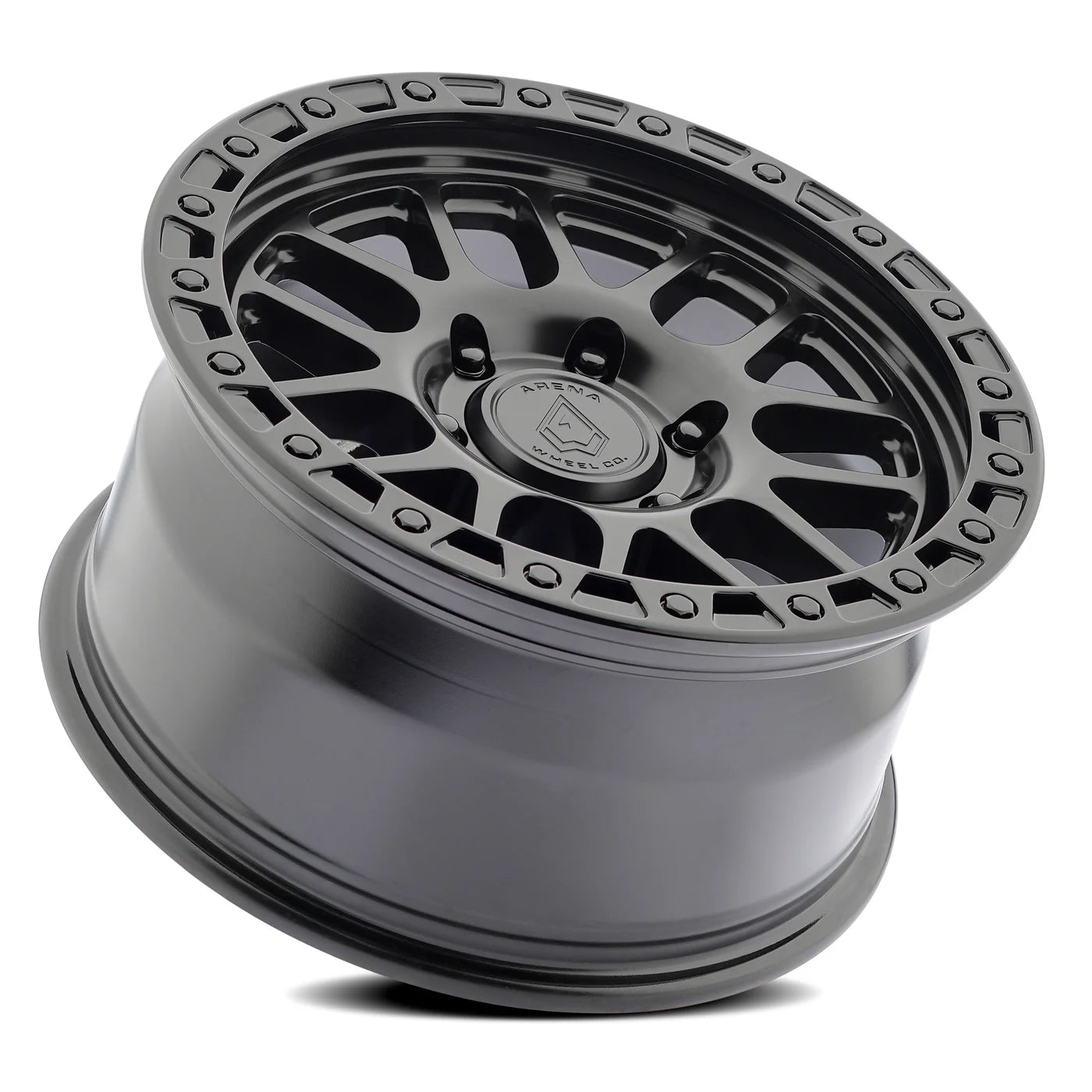 17X9 ARENA OFF-ROAD A119 BOOST WHEEL -  5X127 BOLT PATTERN AND -12mm OFFSET - SATIN BLACK CENTER GLOSSY BLACK LIP