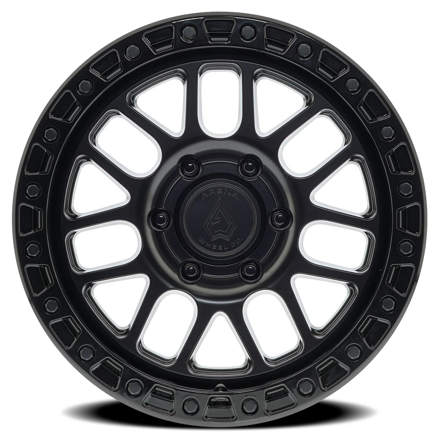 17X9 ARENA OFF-ROAD A119 BOOST WHEEL -  5X127 BOLT PATTERN AND -12mm OFFSET - SATIN BLACK CENTER GLOSSY BLACK LIP