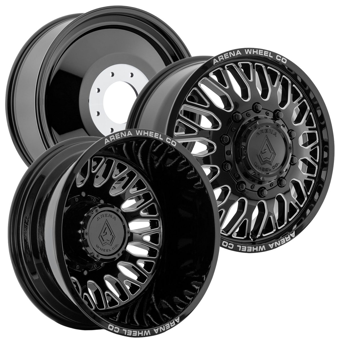 ARENA OFF-ROAD A121 DUALLY MONARCH - 8X200 BOLT PATTERN - GLOSS BLACK AND MILLED