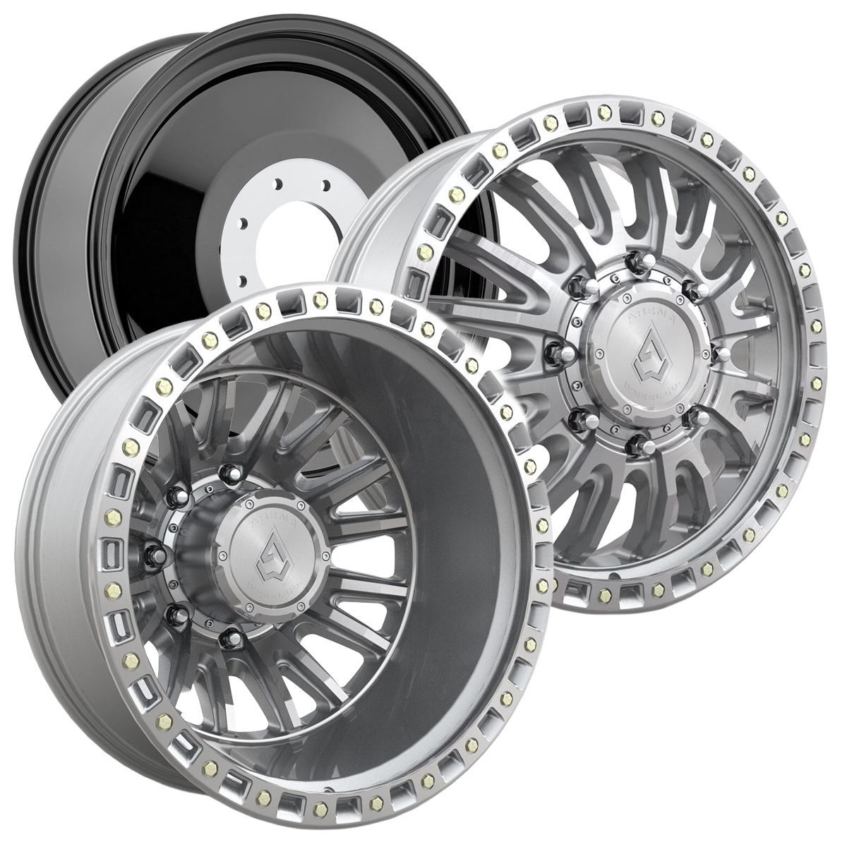 22X8.25 ARENA OFF-ROAD A132 DUALLY BLITZ - 8X200 BOLT PATTERN - GLOSS SILVER MACHINED