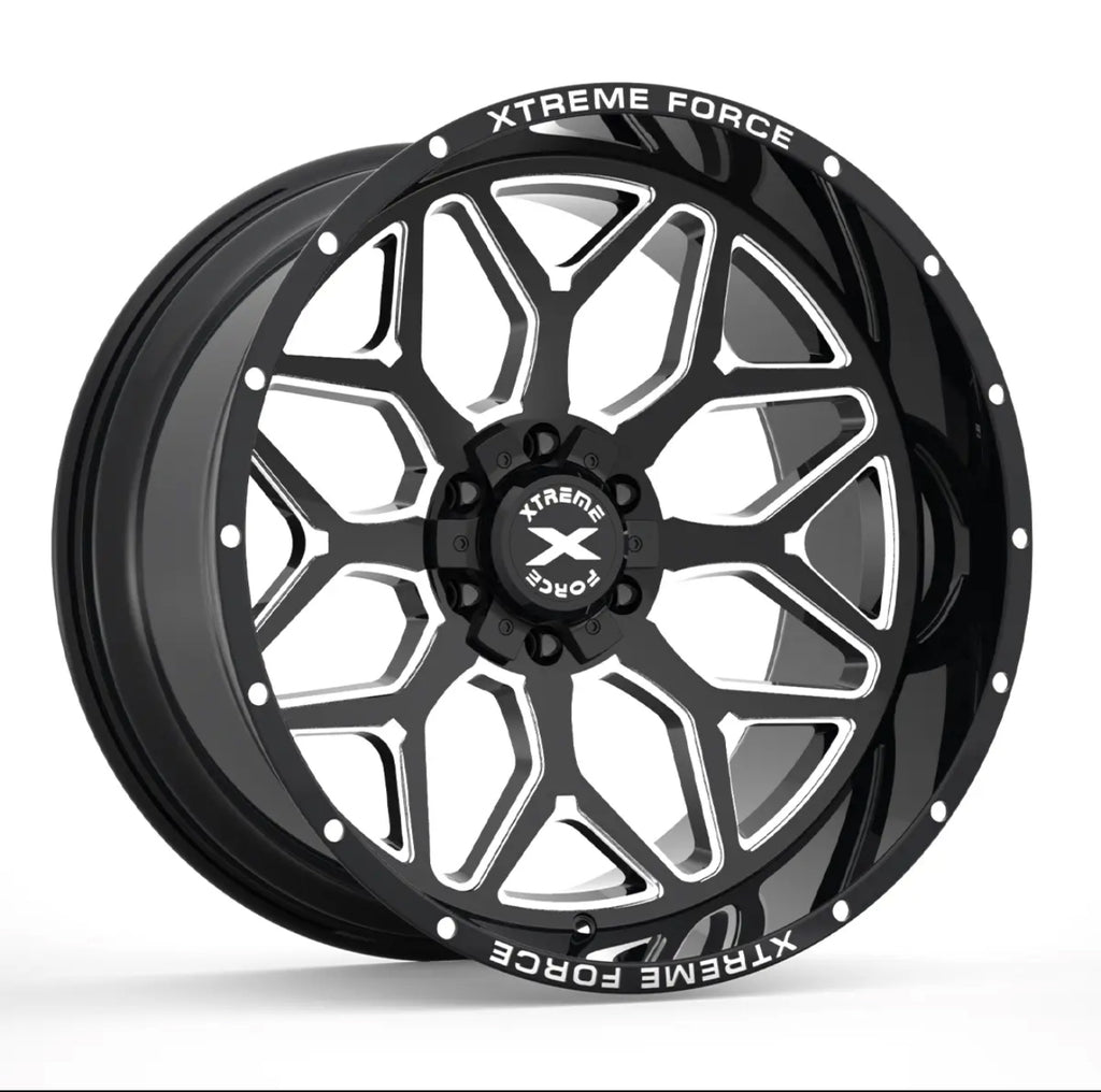 20X10 XTREME FORCE XF-12 WHEELS 6X5.5(139.7) & 6X135 -25 OFFSET - GLOSS BLACK & MILLED