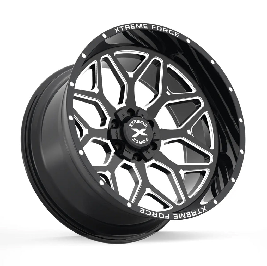 20X10 XTREME FORCE XF-12 WHEELS 6X5.5(139.7) & 6X135 -25 OFFSET - GLOSS BLACK & MILLED