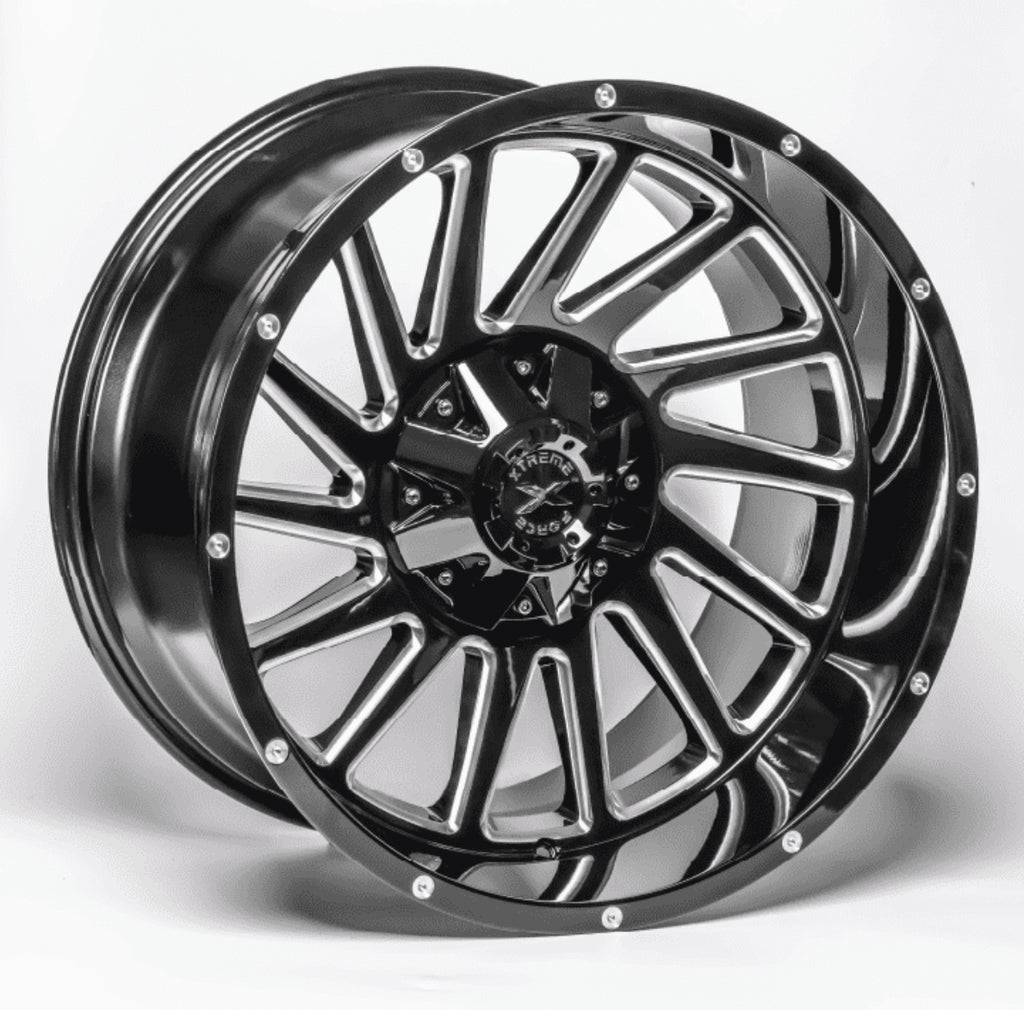 20X10 XTREME FORCE TWIST WHEELS 6X5.5(139.7) & 6X135 -25 OFFSET - GLOSS BLACK & MILLED