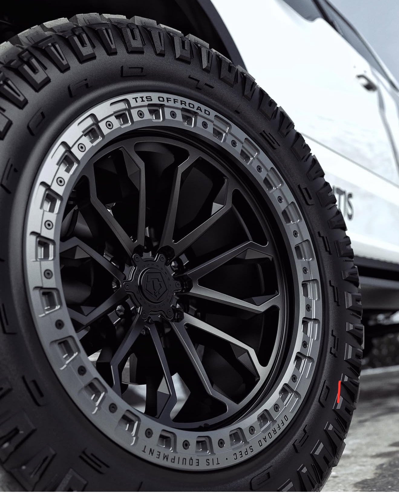 17X9 TIS 556BA OFF-ROAD WHEELS - 6X5.50 WITH -12 OFFSET - BLACK WITH ANTHRACITE LIP RING