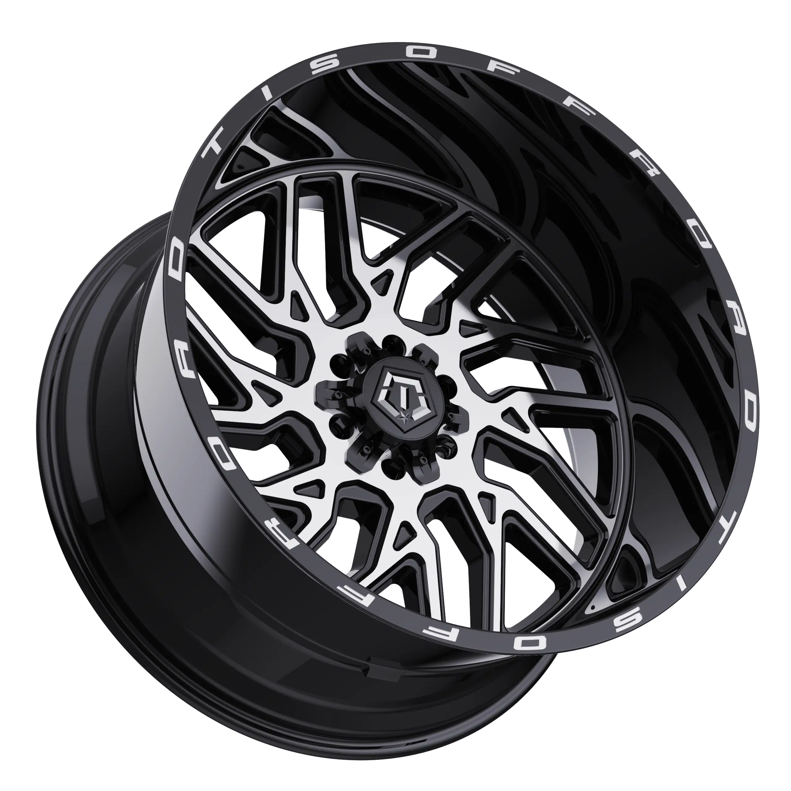 22X12 TIS 544MB OFF-ROAD WHEELS WITH 8X170, -44 OFFSET BOLT PATTERN - GLOSS BLACK & MACHINED FACE