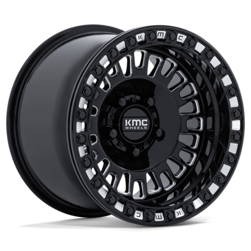 KMC Powersports KS242 AZTEC UTV Beadlock Wheel - 15x7 inches, 5x114.3 Bolt Pattern, +38 Offset, Gloss Black Milled Finish