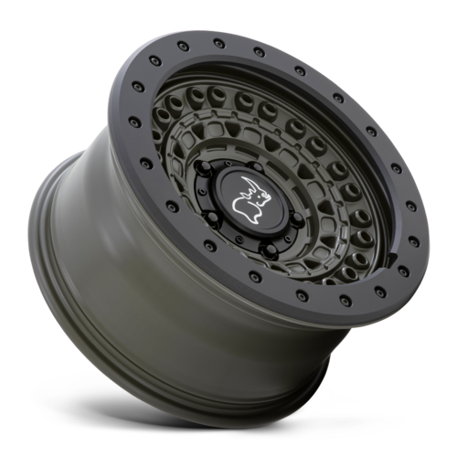 Black Rhino Hard Alloys Barricade 17x8.5 Wheel with Olive Drab Green Finish and Black Rock Guard