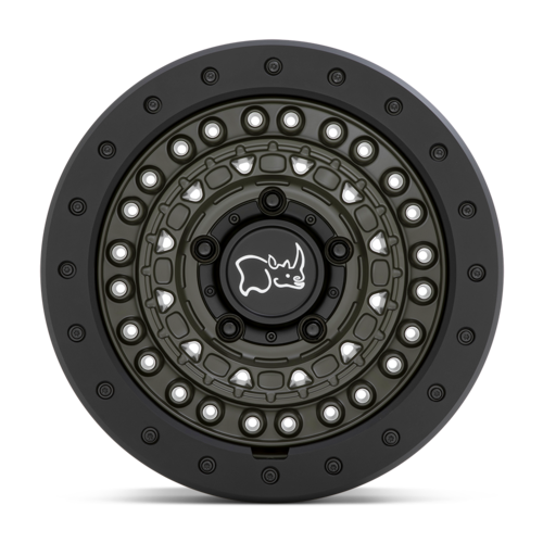 Black Rhino Hard Alloys Barricade 17x8.5 Inch Off-Road Wheel with Olive Drab Green Finish and Black Ring - 5x127 Bolt Pattern, -18 Offset
