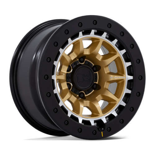 Black Rhino Hard Alloys Tusk 17x8.5 Matte Gold Machined Ring with Black Rock Guard - 6x139.7 Bolt Pattern, -10 Offset, 106.10 Center Bore