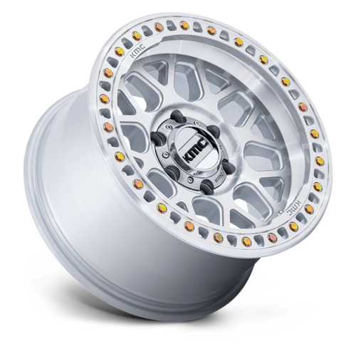 KMC GRS 17x9 Inch Gloss Silver Machined Face Wheel with -12 Offset and 8x165.1 Bolt Pattern