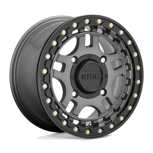 KMC Powersports KS240 Recon UTV Beadlock 15x7 Inch Wheel with 4x156 Bolt Pattern in Gunmetal with Gloss Black Ring