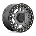 KMC Powersports KS240 Recon UTV Beadlock 15x7 Inch Wheel with 4x156 Bolt Pattern in Gunmetal with Gloss Black Ring