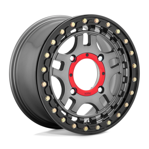KMC Powersports KS240 Recon UTV Beadlock 15x7 Inch Wheel with 4x156 Bolt Pattern in Gunmetal with Gloss Black Ring