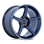 Motegi MR159 Battle V 18x9.5 Inch Obsidian Blue Machined Lip Stripe Wheel with 5x120 Bolt Pattern and 74.10mm Center Bore