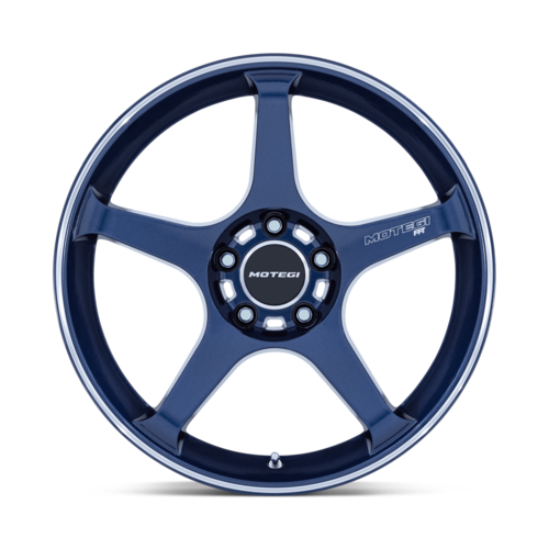 Motegi MR159 Battle V 18x9.5 Inch Obsidian Blue Machined Lip Stripe Wheel with 5x120 Bolt Pattern and 74.10mm Center Bore