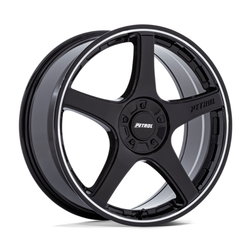 Petrol P2E 20x8.5 Inch Gloss Black Wheel with Machined Lip, 5x108/5x114.3 Bolt Pattern and 72.56mm Center Bore