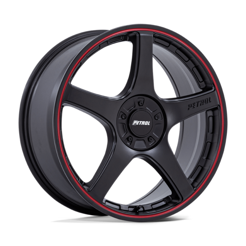 Petrol P2E 17x8 Matte Black Wheel with Red Lip, 5x100/120 Bolt Pattern, +35 Offset