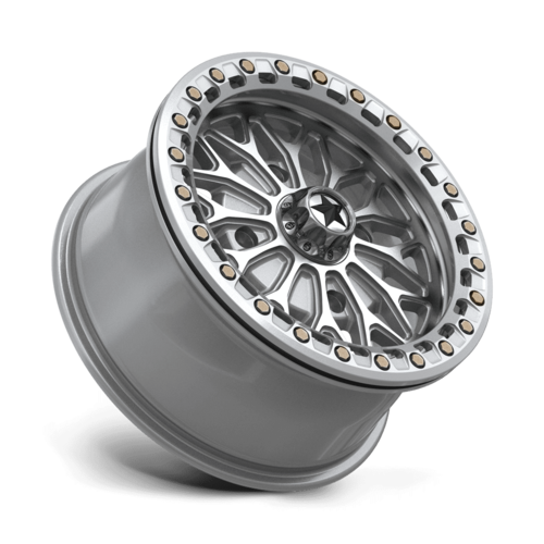 MSA Offroad Wheels MA53 Bolo UTV Beadlock 15x7 Inch Wheel with 4x137 Bolt Pattern and 38mm Offset in Gloss Silver with Machined Face