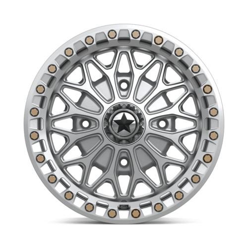 MSA Offroad Wheels MA53 Bolo UTV Beadlock 15x7 Inch Wheel with 4x137 Bolt Pattern and 38mm Offset in Gloss Silver with Machined Face