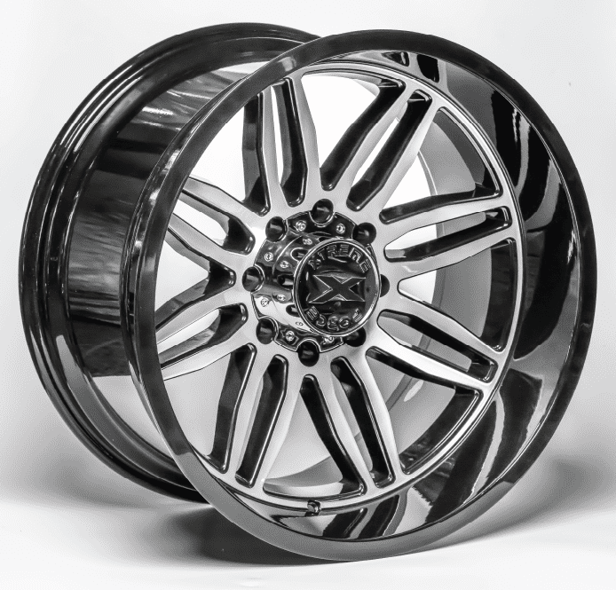 24X14 XTREME FORCE XF-5 WHEELS 8X6.5(165.1) -76 OFFSET - BLACK & BRUSHED