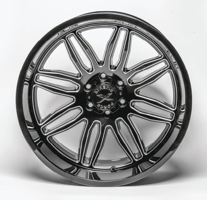 24X14 XTREME FORCE XF-5 WHEELS 8X6.5(165.1) -76 OFFSET - BLACK & BRUSHED